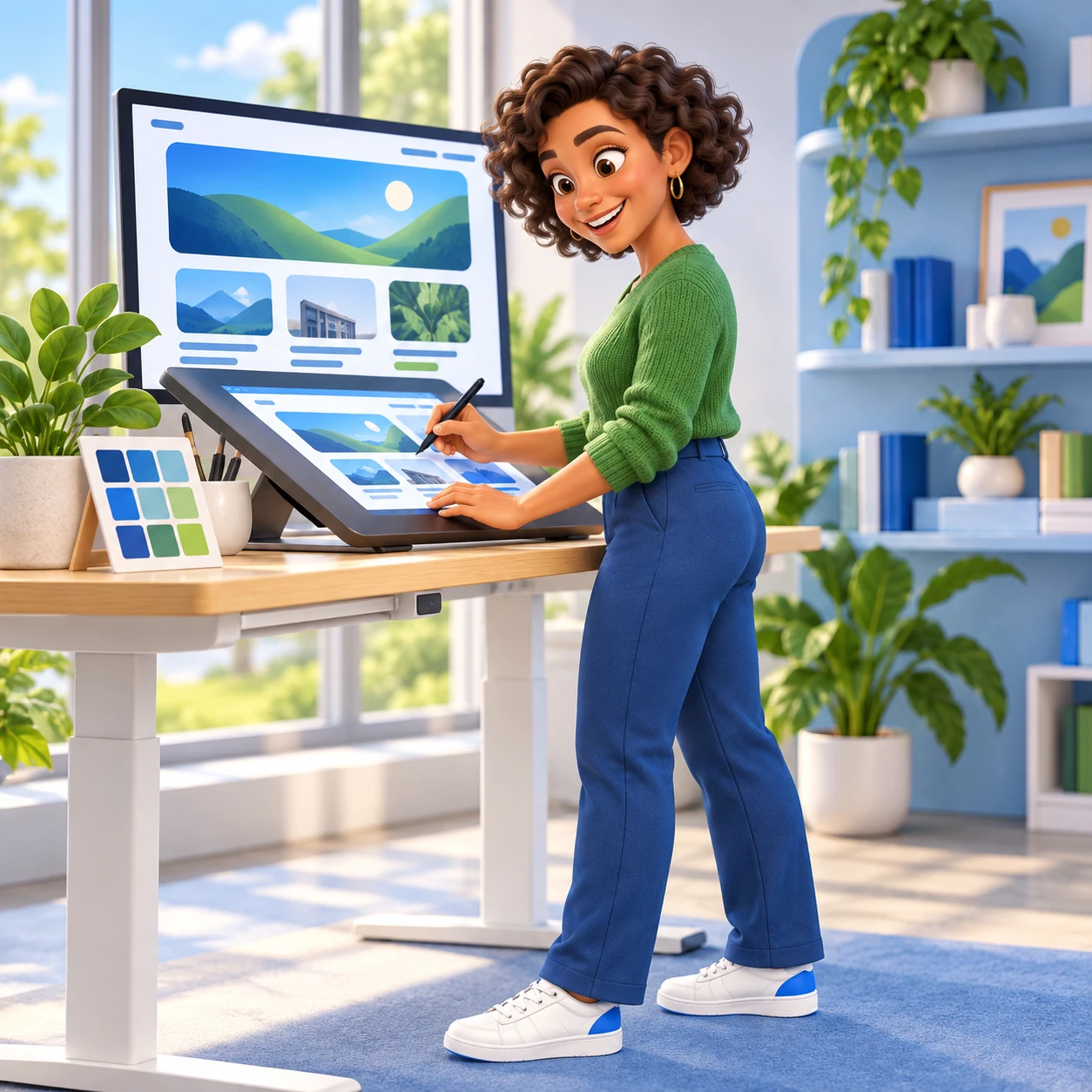 3D illustration of a designer building a branded business website in a creative studio